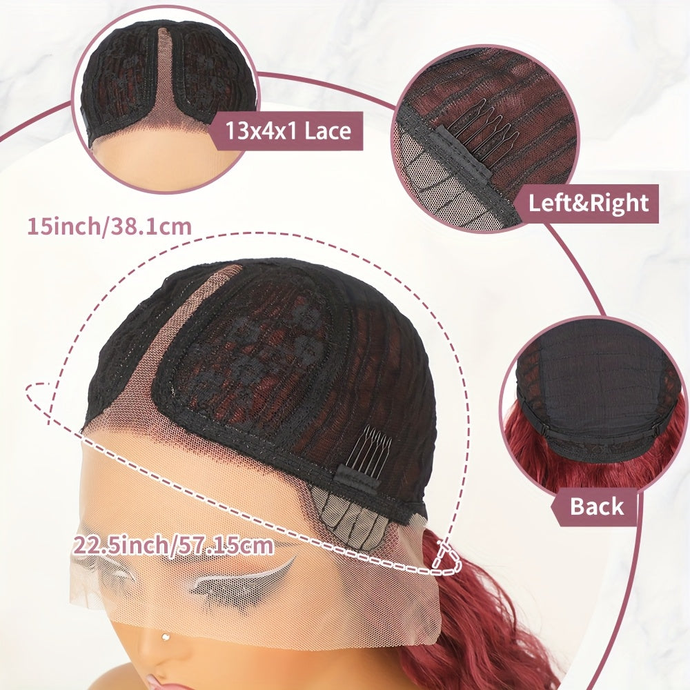 Kinky Curly Lace Front Wigs Synthetic Burgundy 13x4x1 T Part HD Transparent Lace Long Afro Curly Bouncy Hair 30 Inch Natural Wine Red Color Hair Heat Friendly For Women Girls Party Daily Makeup Use Ready To Wear 180% Full Den