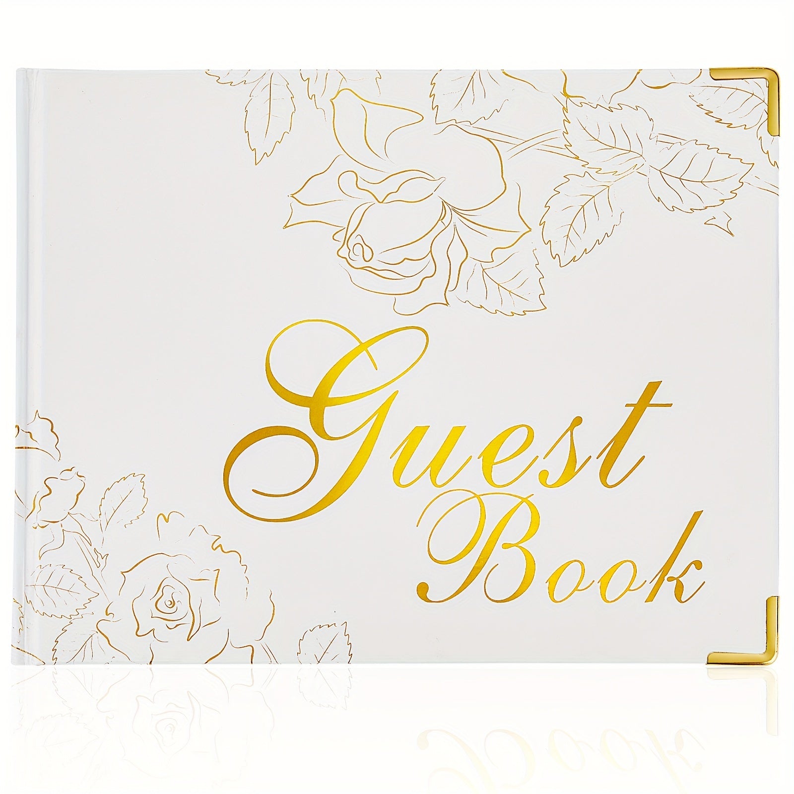 Guest Book 9"x7" Hardcover 120 Page/60 Sheets-Golden Foil Gilded Edgesfor Guests to Sign at a Wedding, Party, Baby or Bridal Shower