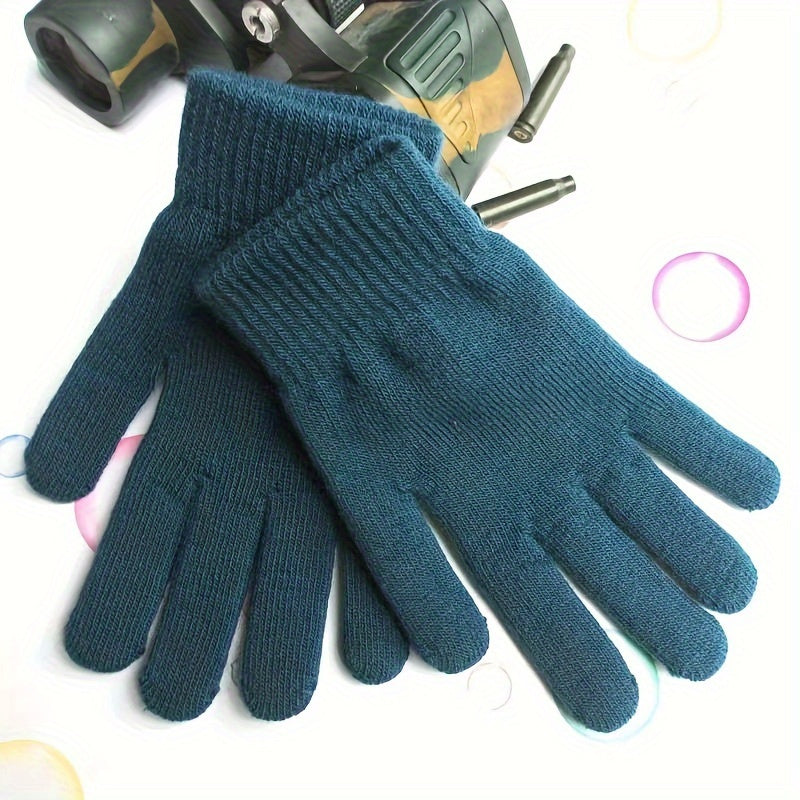 [5 Pairs ] Gloves Winter General-purpose Thickened Velvet Warm Outdoor Cycling Black Knitted Simple Trend Gloves