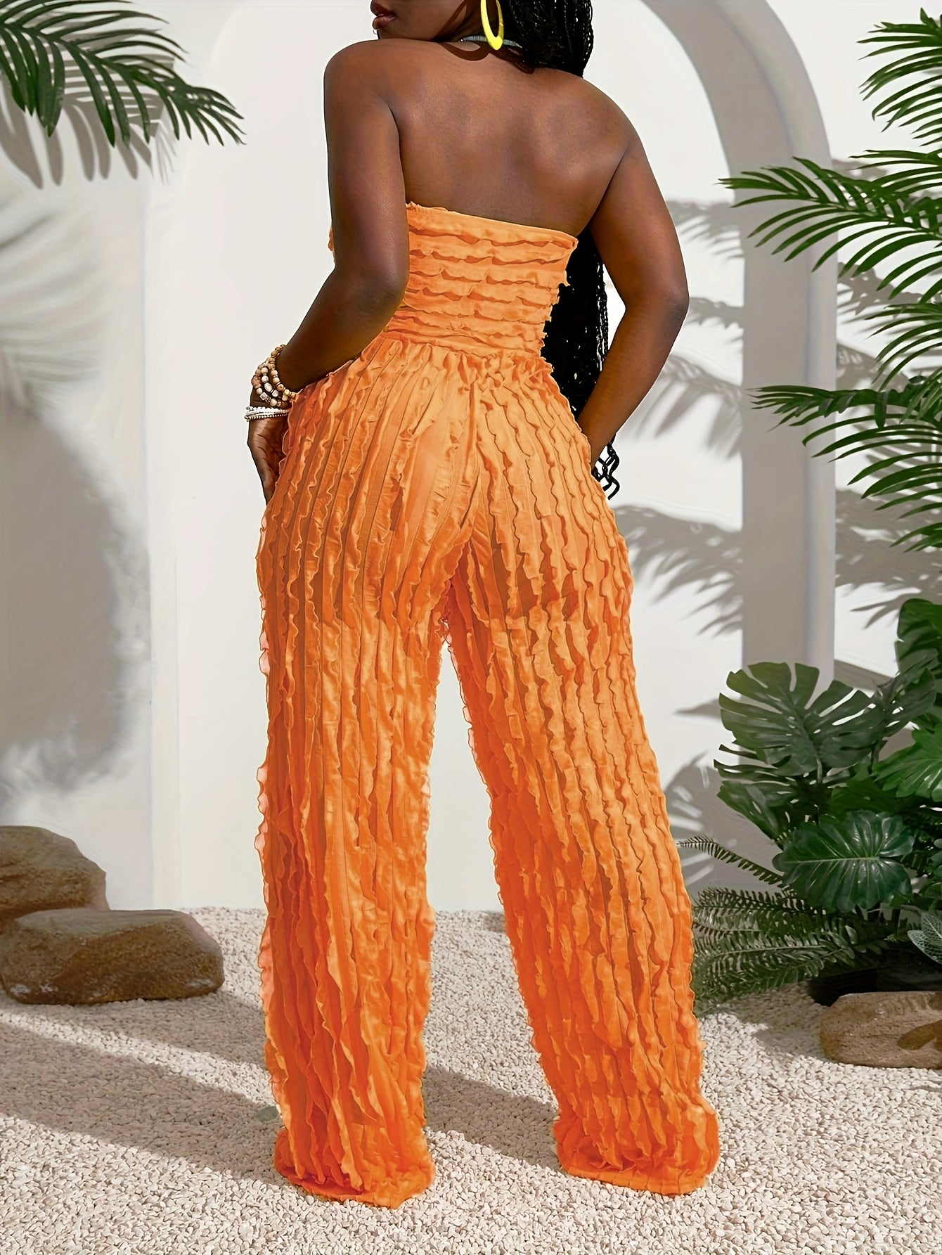 Women's Stylish Off-Shoulder Ruched Jumpsuit - Bright Yellow, Casual Summer Outfit, Machine Washable, Loose Fit with Gathered Detail, Perfect for Beach or Tropical Getaways, Beach Outfit | Wideleg Pants | Gathered Detailing,