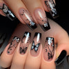 Show Your Beauty 24pcs Medium Ballet Nails Classic Retro Black Gradient Trees Flowers Butterflies Glossy French False Nails Fashionable and Versatile Wearable Nails Suitable for Women and Girls Daily Wear Removable Press-on N