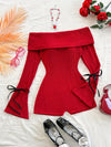 Elegant Direction Women'S New Autumn And Winter Knitted Solid Color Off-Shoulder Long Sleeve Flared Jumpsuit.