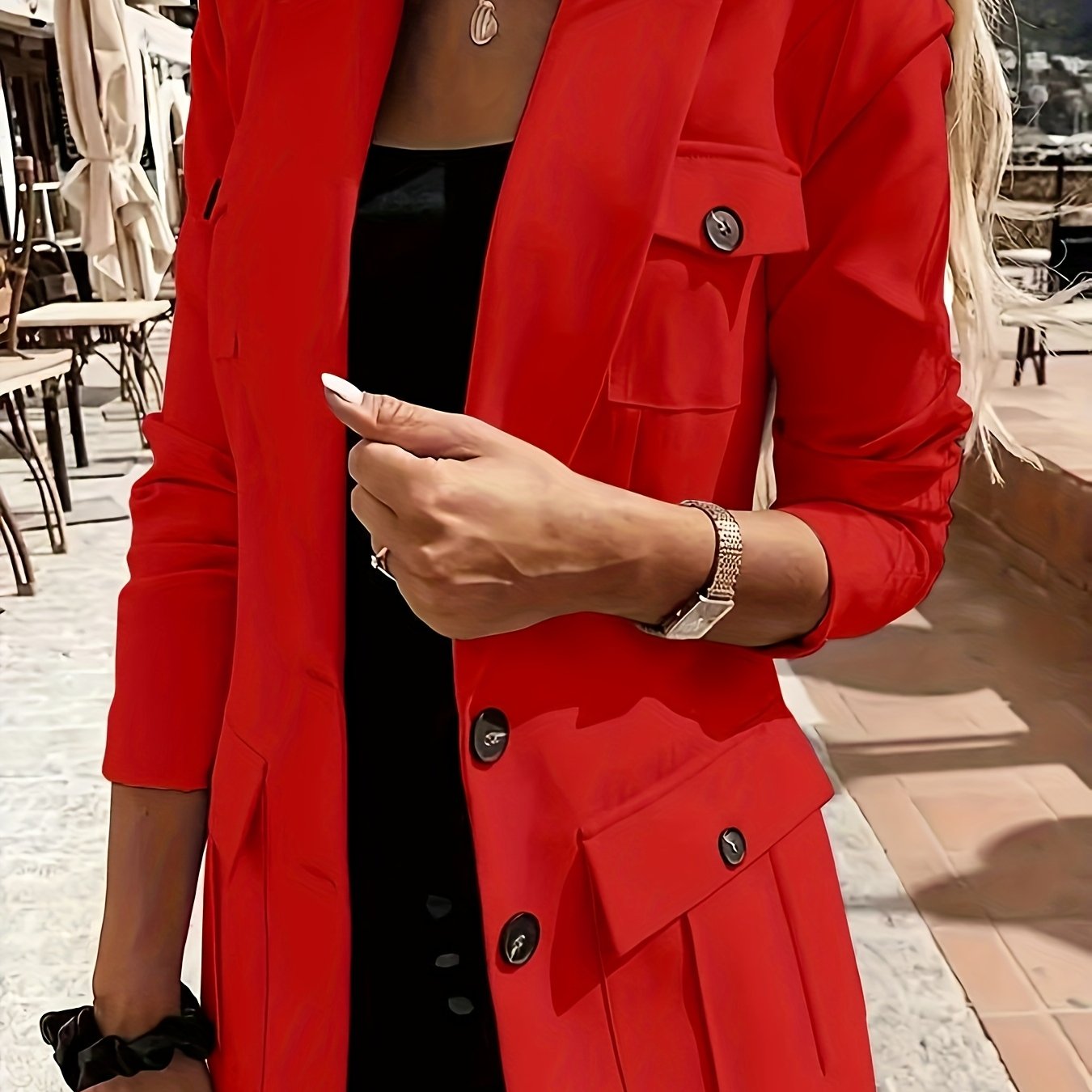 Women's Elegant White Blazer with Pockets - Long Sleeve, Button Front, Polyester Office Jacket for Professional Style, Elegant Clothing | Sophisticated Blazer | Singlebreasted Design