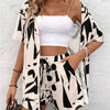 Women'S Vacation Geometric-Printed Polyester and Spandex Shorts and Cover-Up Set