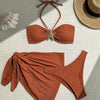 Women'S Sexy Solid Color Bikini Set, 3pcs Knit Fabric Swimsuit with Medium Stretch, Polyester 82% & Elastane 18%, 210gsm - Summer Beachwear