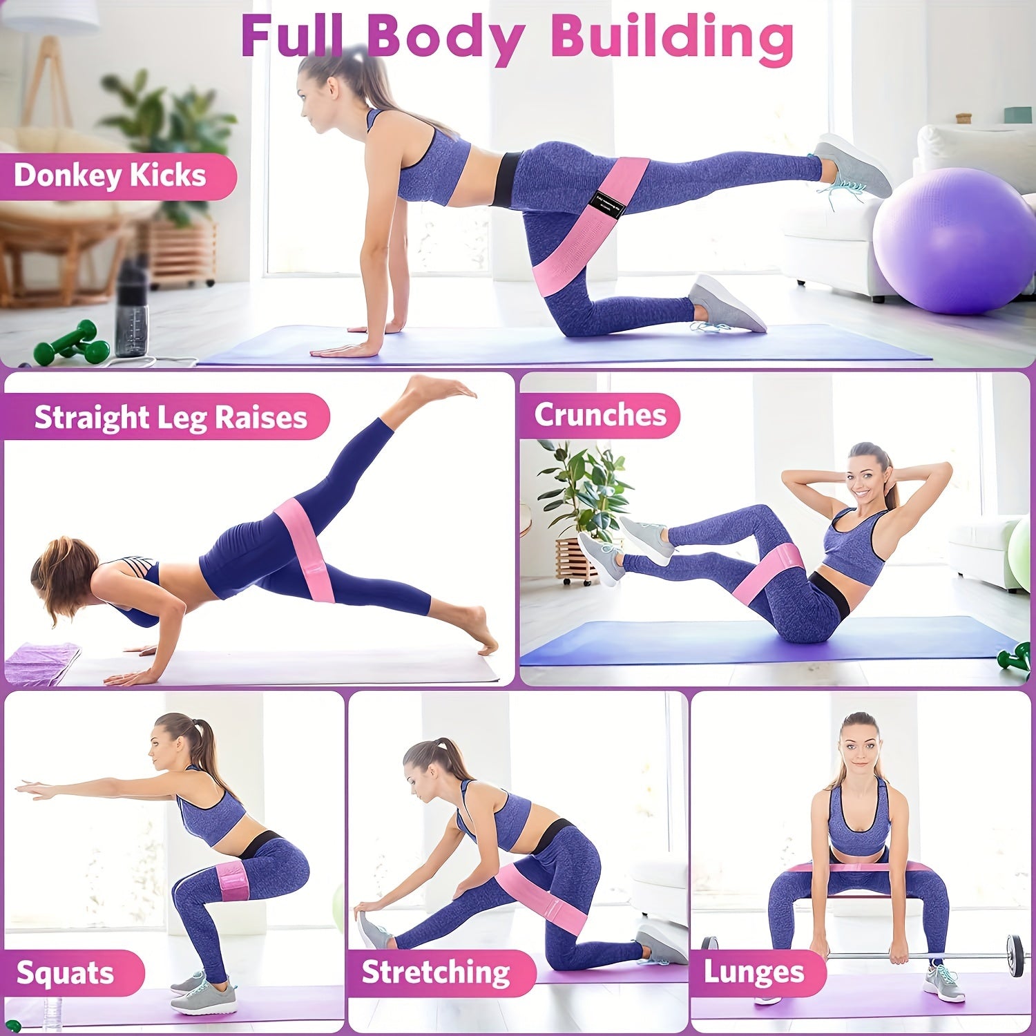 3pcs Resistance Bands For Legs And Butt, Fabric Exercise Loop Bands Yoga, Pilates, Rehab, Fitness And Home Workout, Strength Bands For Booty