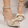 Butterfly Bow High Heels, Women's Sweet Thin Heel Shoes, New Pointed Toe Open-Toe Party Pumps, Elegant Wedding Shoes, French Style Single Strap Stilettos, Fairy Chic Bow Pump, Retro Vintage Wedges