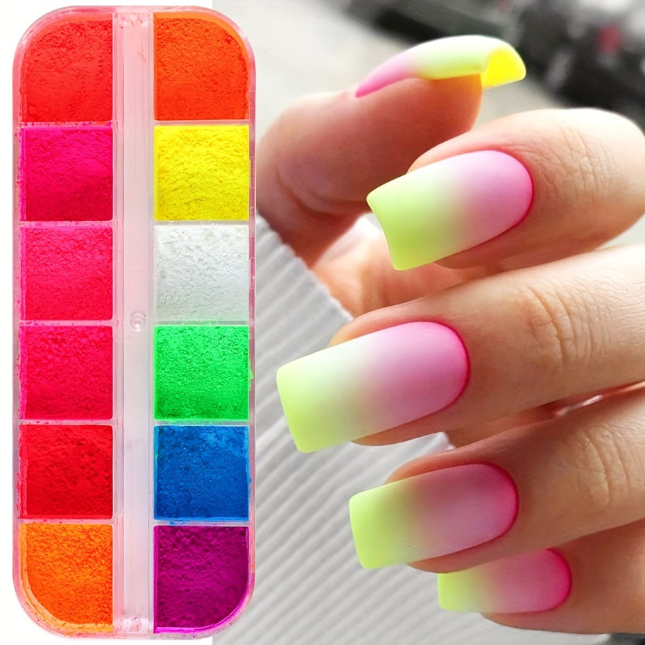 Neon Nail Pigment Powder Set, Fluorescent Ombre Nail Art Glitter, Gradient Rubbing Dust Chrome Effect For Manicure Decoration For Music Festival
