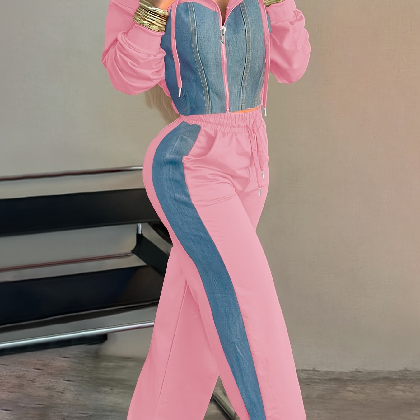9010 Directional Vacation Leisure Outing Holiday Gathering Patchwork Women'S Suit Women'S Pants Set