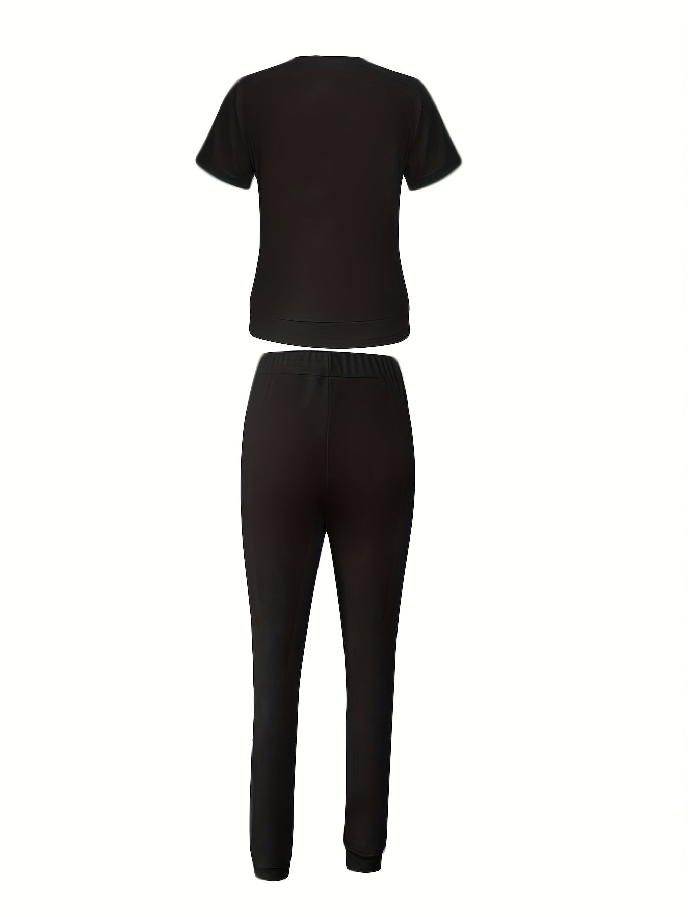 Casual Letter Print Two-piece Set, Short Sleeve T-shirt & Side Striped Pants Outfits, Women's Clothing