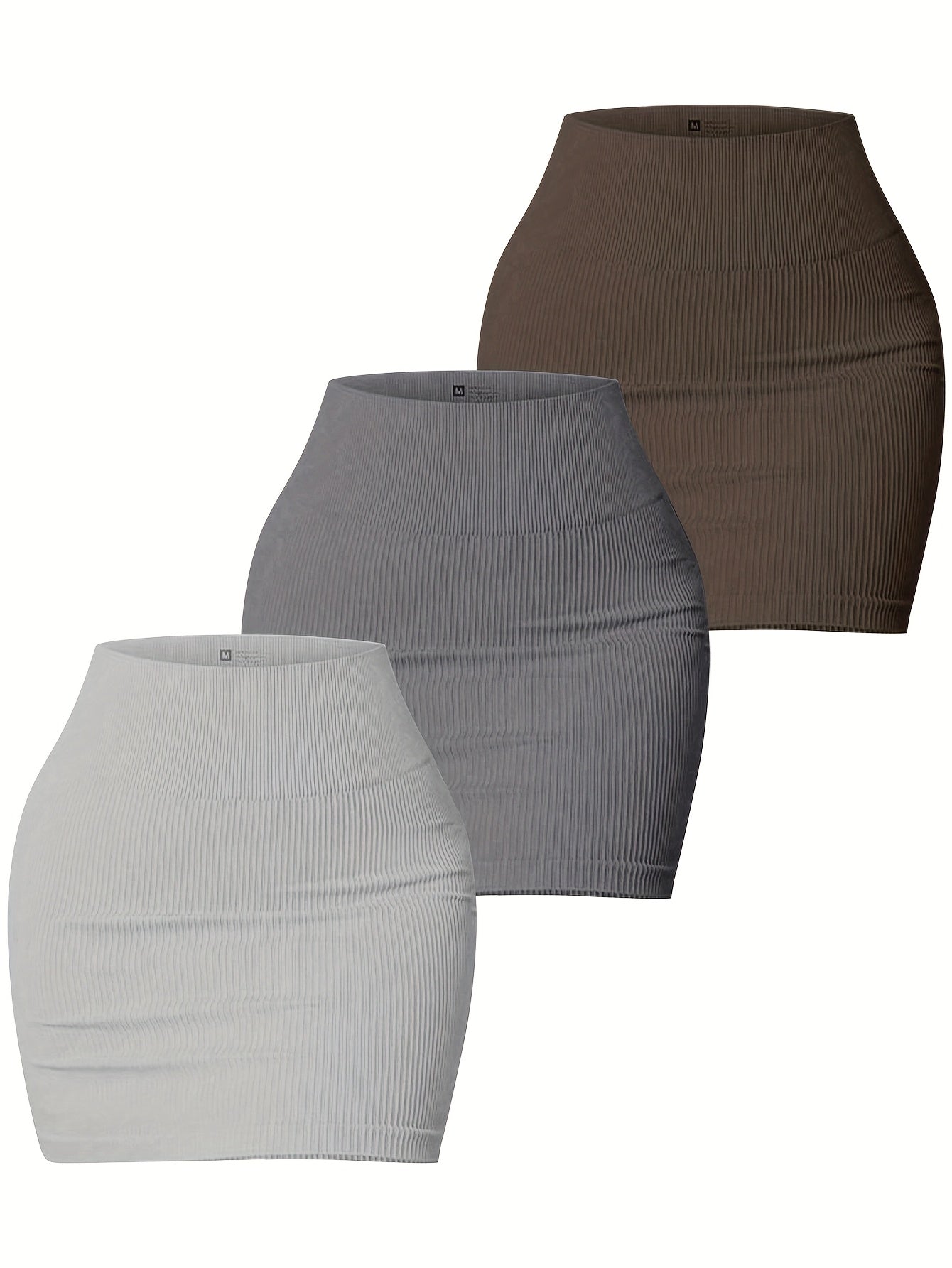 3pcs Women's Seamless High-Waisted Sports Skirts, Solid Color Knit Fabric, Rib-Knit Detail, Bodycon Fit, Stretchy Polyamide 90% Elastane 10%, All-Season Casual Wear
