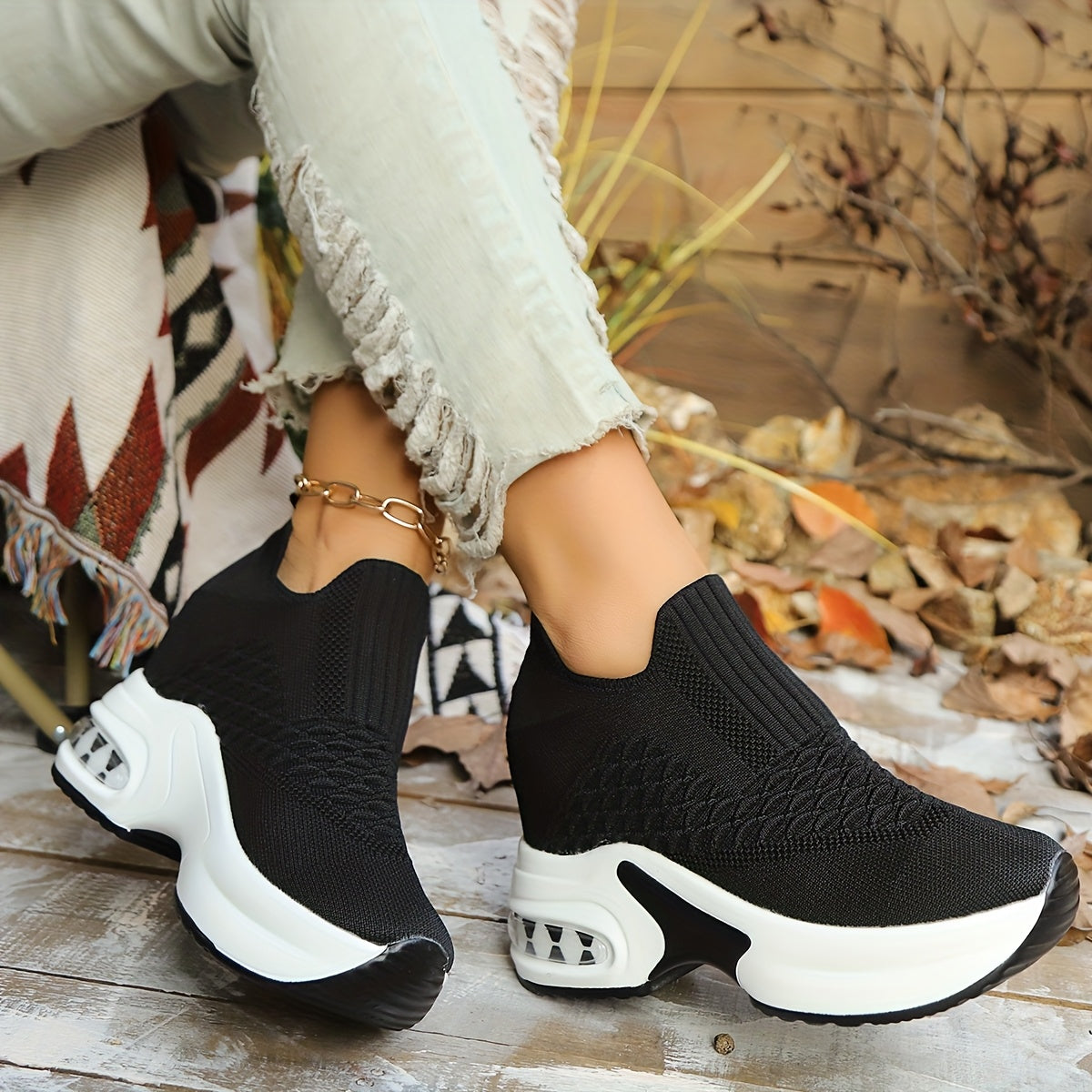 Women'S Black Slip-On Sneakers with White Midsole - Soft Sole, Non-Slip, Breathable Mesh Upper, Low Top, Casual Athletic Shoes for Spring and Fall, Casual Athletic Shoes|Slipon Sneakers|Breathable Upper, Sneakers