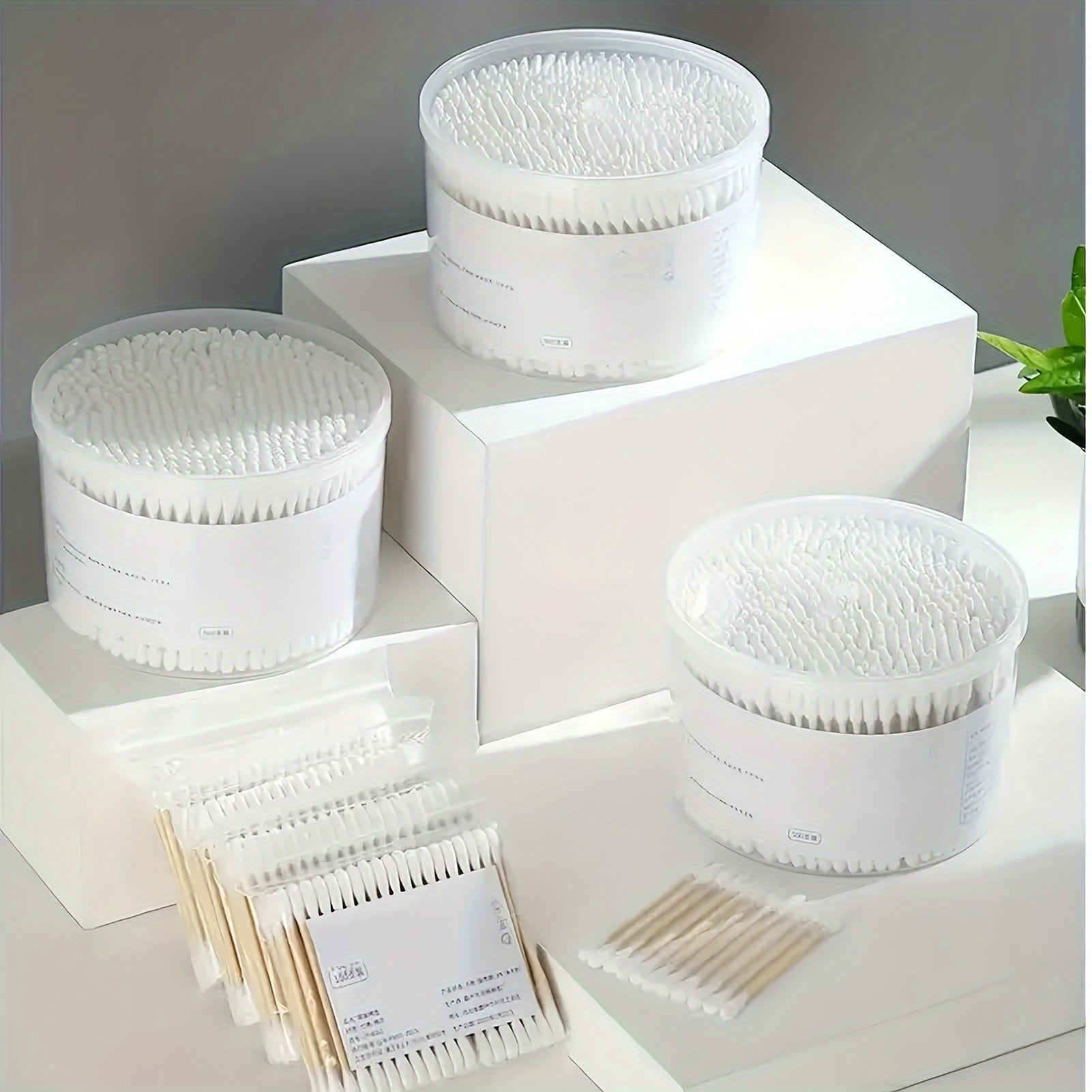 500pcs Natural Cotton Swabs with Thick Spiral Tips & Solid Fungus Sticks - Pointed Round Design for Precise Cleaning, Unscented, Individually Packaged in Clear Plastic Containers
