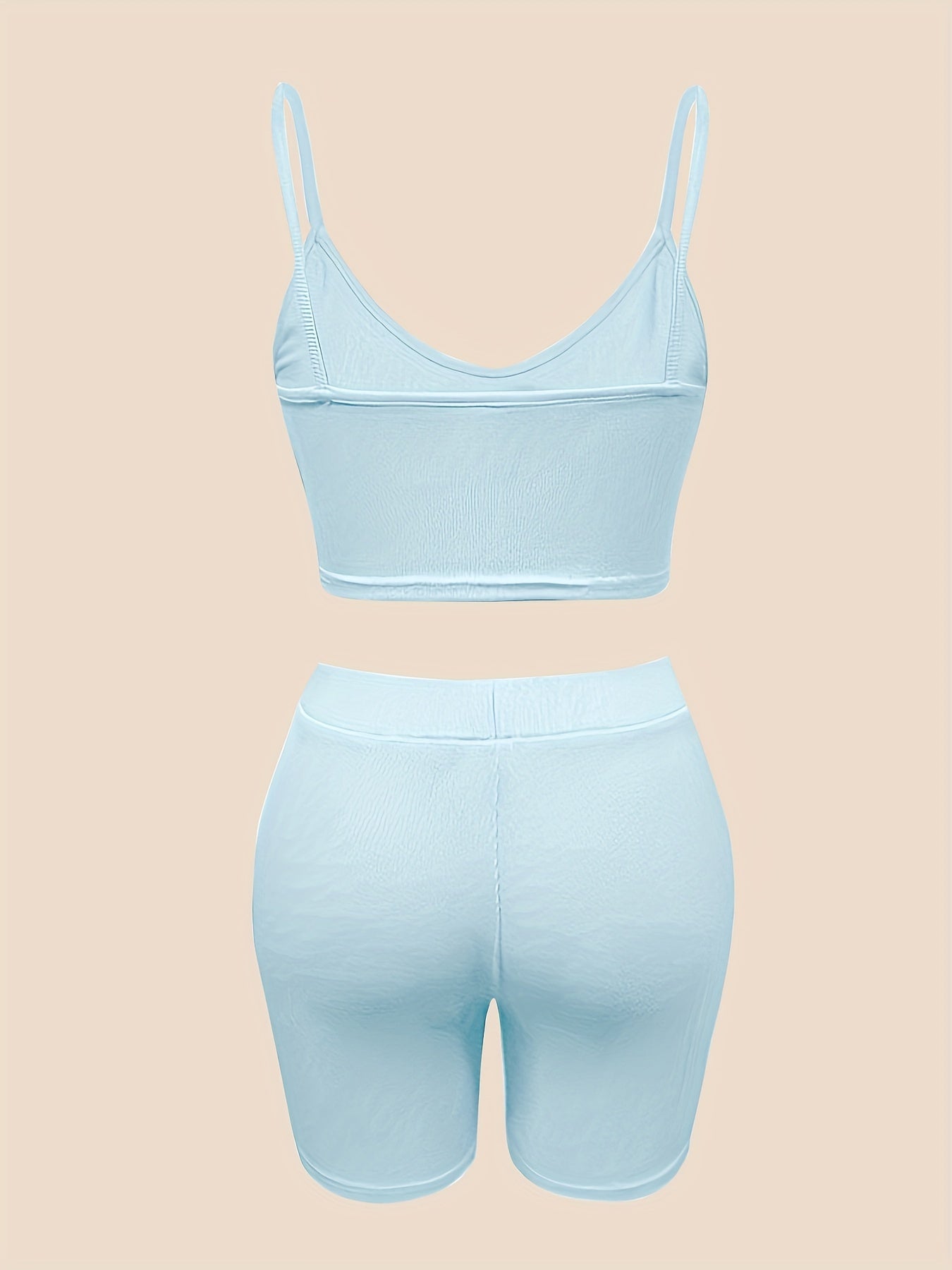 Women's Sexy Two-Piece Summer Sports Set – Spaghetti Strap Crop Top & Thong Shorts, Slim Fit Knit Loungewear