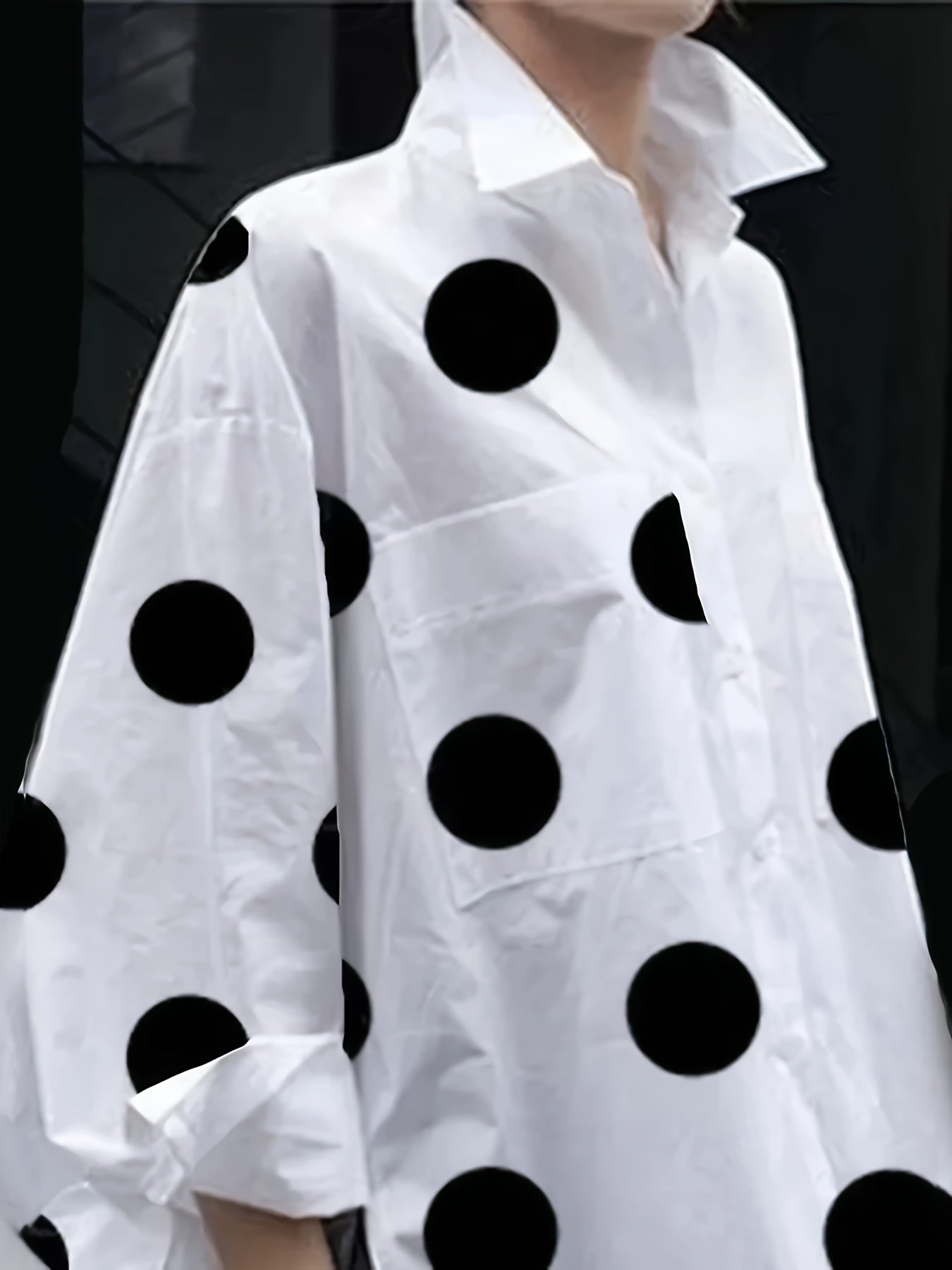 Polka Dot Print Button Front Blouse, Casual Long Sleeve Polo Collar Blouse For Spring & Summer, Women's Clothing