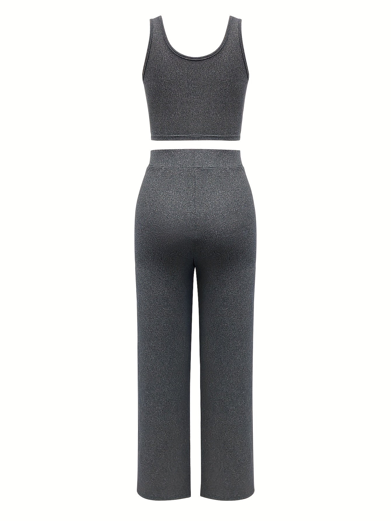 Chic Heart Pattern Casual Outfit for Women - Sleeveless Crop Top & High-Waist Pants Set, Stretchy Polyester Blend, Machine Washable