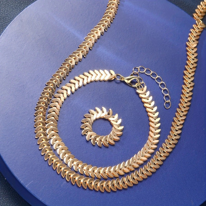 3pcs Hip Hop Jewelry Set for Women - Alloy Necklace, Bracelet & Ring Combo, Trendy Streetwear Accessories, Spring Summer Casual Wear, Mother's Day/ Party/ Holiday Gifts