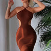 Solid Color Halter Neck Dress, Sexy Bodycon Tie Back Dress For Club & Party, Women's Clothing