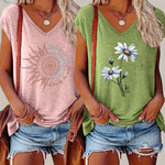 2pcs Women's Casual V-Neck T-Shirts in Pink & Green - Short Sleeve, Breathable Rayon Blend with Intricate Floral & Geometric Patterns, Perfect for Spring/Summer, Casual Summer Wear|Relaxed Fit Tee|Rayon Blend Fabric