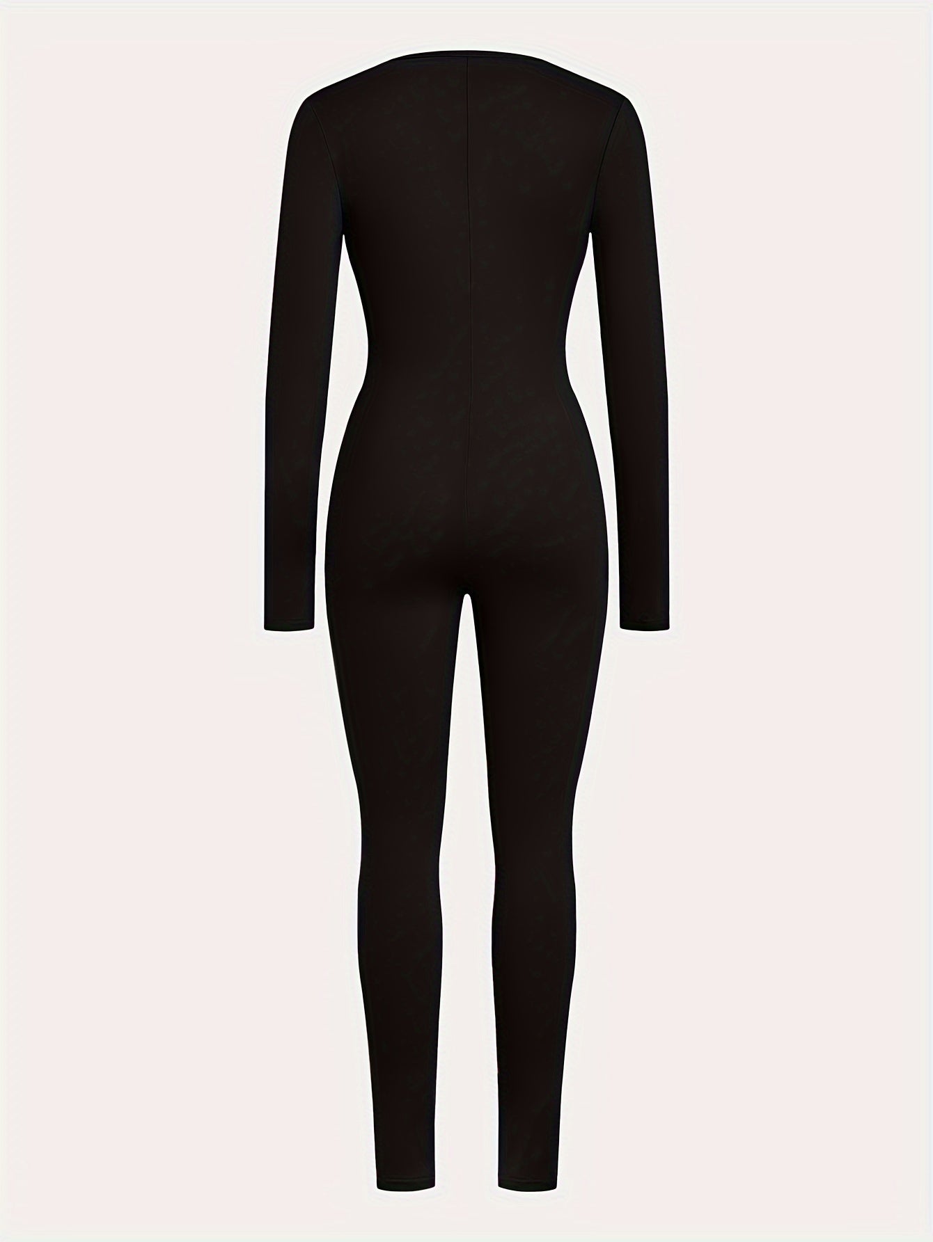 Women's High-Stretch Solid Black Zip-Up Jumpsuit - Long Sleeve, Form-Fitting, Machine Washable, Polyester & Spandex Blend for Spring/Summer Fashion, Casual Wear Jumpsuit | Trendy Jumpsuit | Stretchy Fabric, Romper Jumpsuit