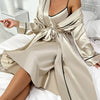 Women's Luxurious Silky Pajama Set - Soft Long Sleeve Robe, Comfortable Relaxed Fit Slip Dress, Elegant Contrast Binding, Cozy Lounge Wear for Sleeping, Relaxation, and Leisure