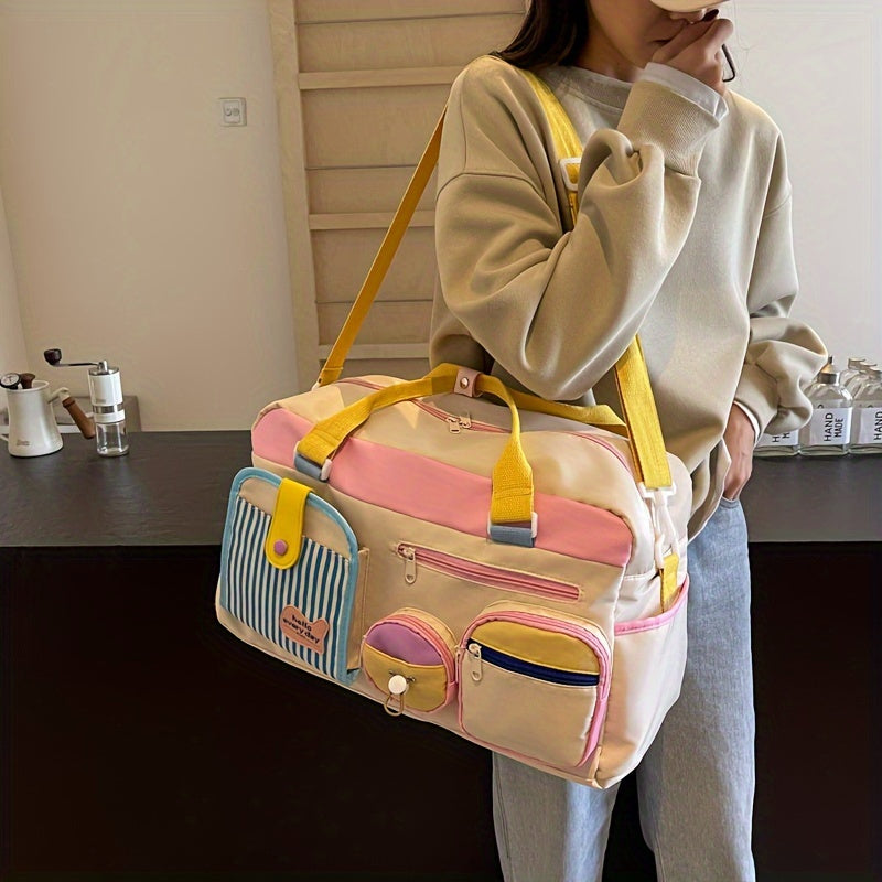 [Casual Travel Bag] Lightweight Dopamine Casual Travel Bag for Women - Gym Yoga Swim Fitness Duffel, Short Trip Business Trip Carry-On, Dry Clean, No Print Design