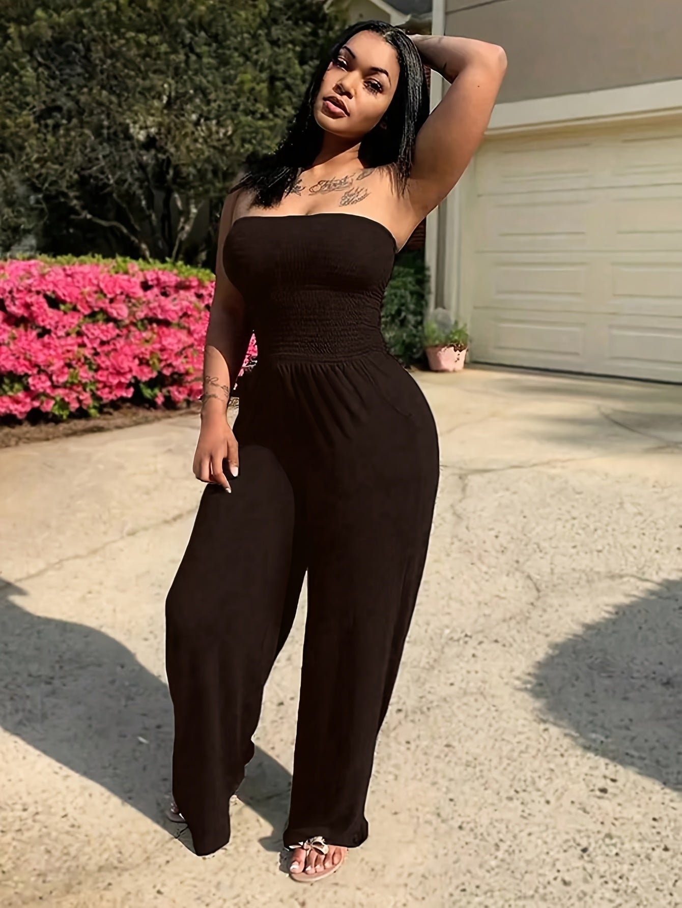 Women's Fashion Plain Color Tube Dress with Matching Pants