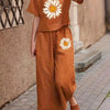Cat Ear Floral Print Short Sleeve Long Pants Casual Comfort Women's Two-Piece Set