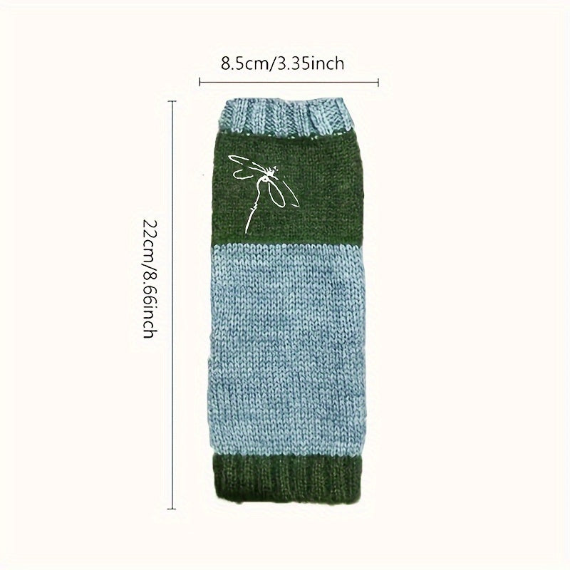 Dragonfly Embroidered Color-Block Mohair Mittens, Elastic, Warm Knitted Gloves for Going Out - Embroidery Craftsmanship