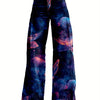 Y2K High Waisted Flared Wide Leg Pants - 3D Printed Abstract Floral & Cosmic Print Women's Trousers, Non-Stretch Machine Washable Loose Floor-Length Casual Comfort for Spring/Autumn Hip Hop Style, Spring Autumn Apparel | Thin