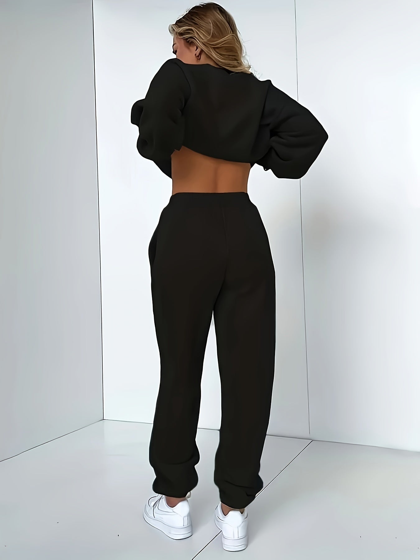 Two-Piece Pants Set - Casual Graphic Print, Warm Fleece, Long Sleeve Crew Neck Pullover Shirt, Skinny Elastic Waist Pants, Women's Clothing Outfits for Everyday Wear