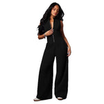 European And American-style Sleeveless Zip-front Wide-leg Jumpsuit