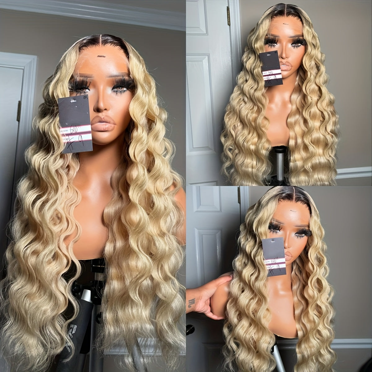 13x4 613 Lace Front Wigs Ombre Brown Roots To Blonde Pre-plucked 180% Density Luscious Blonde Deep Wave Wig HD Transparent Frontal Wig Glueless Lace Front Wigs For Women Girls Party Vacation Daily Used 28inch