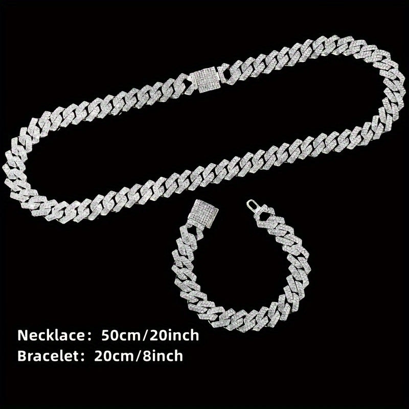 4pcs, Men's Watch Necklace Bracelet Set, Myer Cuban Rhinestone Necklace Bracelet Set, Men's Watch Gift Set