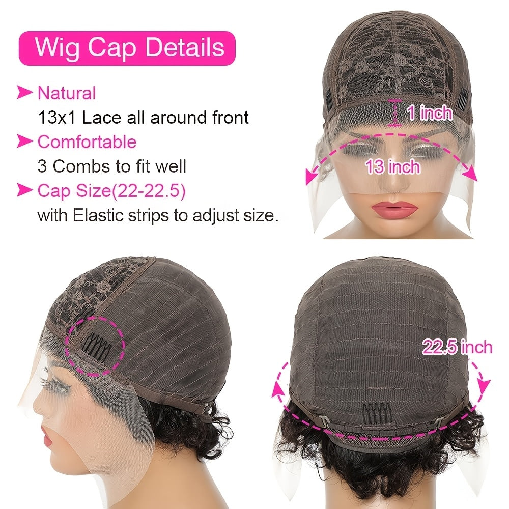 Women'S Sports Style Curly Wave Wig, 13x1 Lace Front, 150% Density, Human Hair Extensions for Women