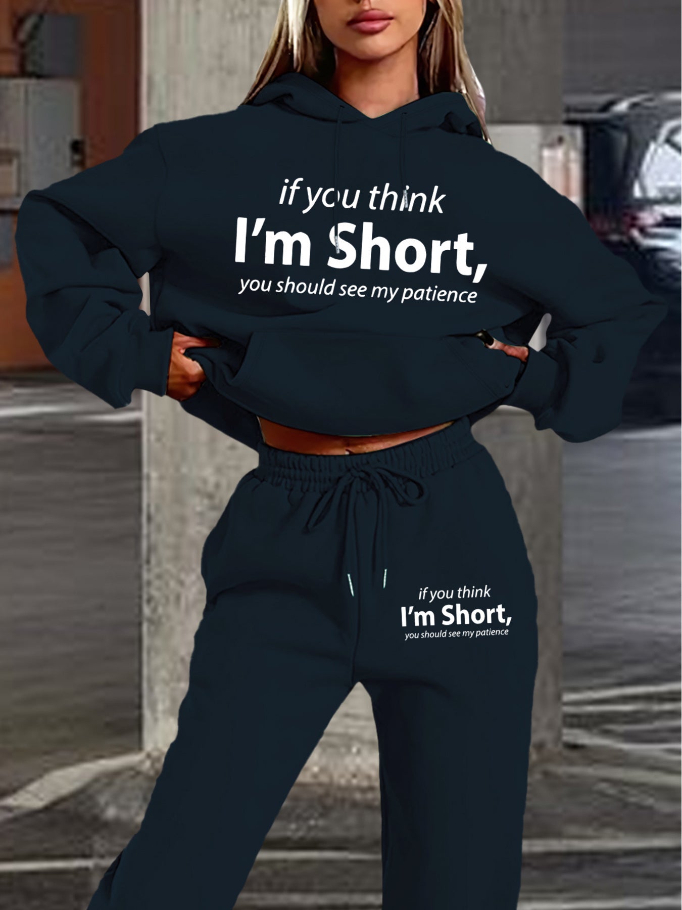 1set Women'S Casual Polyester Sweat Suit, Long Sleeve Hoodie and Sweatpants with Pockets, Geometric Pattern Knit Set for Autumn/Winter