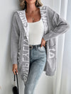 Women's Letter Print Open Front Knit Cardigan - Casual Hoodie Long Sleeve - Cozy Fleece Material - For Fall & Winter - Perfect for Casual Wear & Layering - Ideal Gift for Women