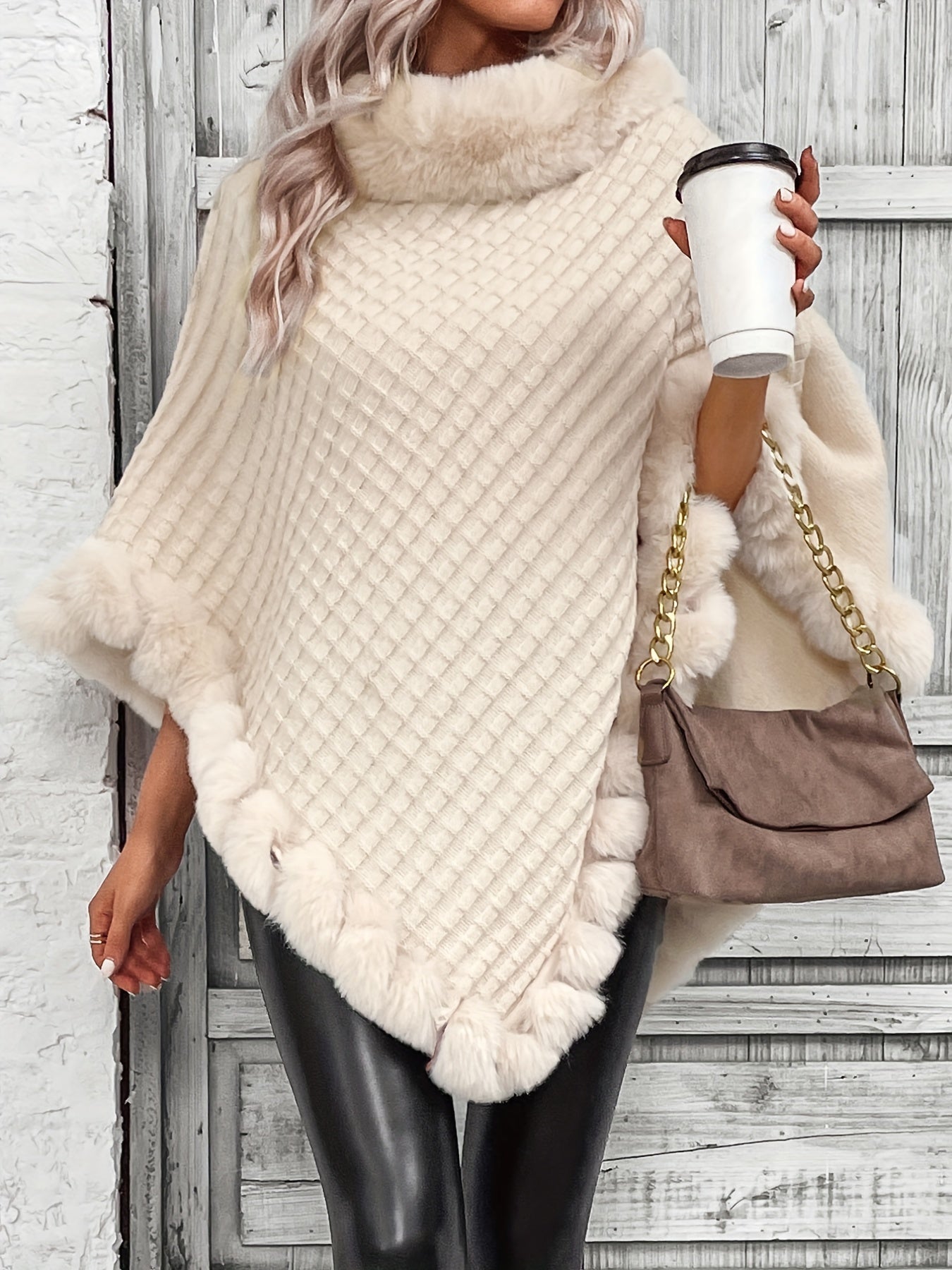 Winter Chic Fur-Trim Turtleneck Sweater - Cozy Long Sleeve, Hanky Hem Design - Perfect for Cold Weather