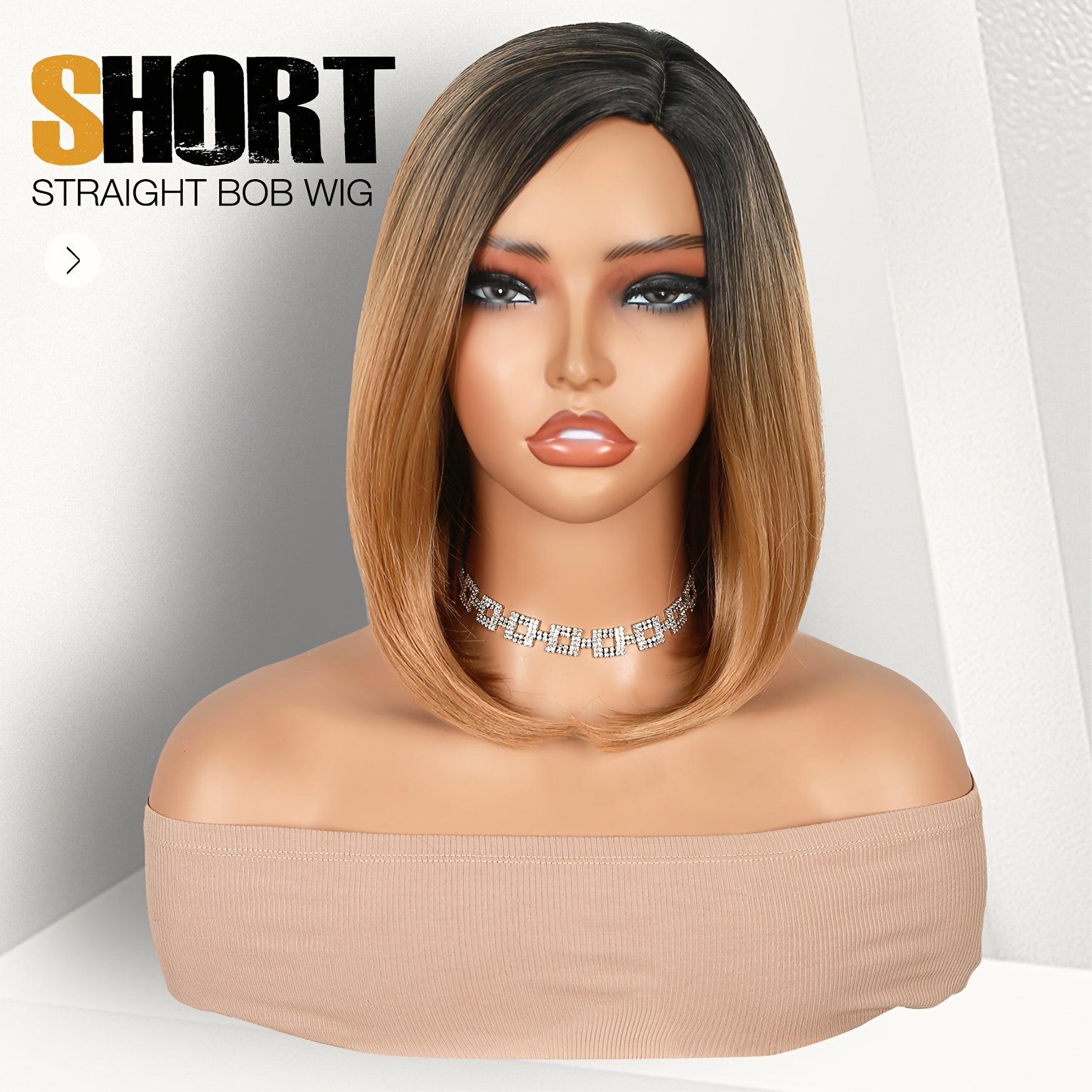 Chic Ombre Brown 12" Bob Wig for Women - Soft, Straight Synthetic Hair with Side Part, No Bangs | Natural-Looking, Easy to Style & Wear, High-Quality Shoulder-Length Wig, Versatile Hair Wig|Side Part Wig|Highquality Synthetic