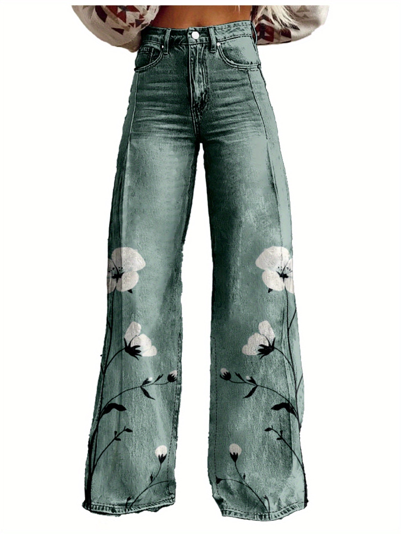 Y2K High Waisted Flared Wide Leg Pants for Women - 3D Printed Abstract Floral Design, Loose Floor-Length Comfort, Polyester Casual Hip Hop Style, Spring/Autumn Machine Washable