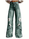 Y2K High Waisted Flared Wide Leg Pants for Women - 3D Printed Abstract Floral Design, Loose Floor-Length Comfort, Polyester Casual Hip Hop Style, Spring/Autumn Machine Washable