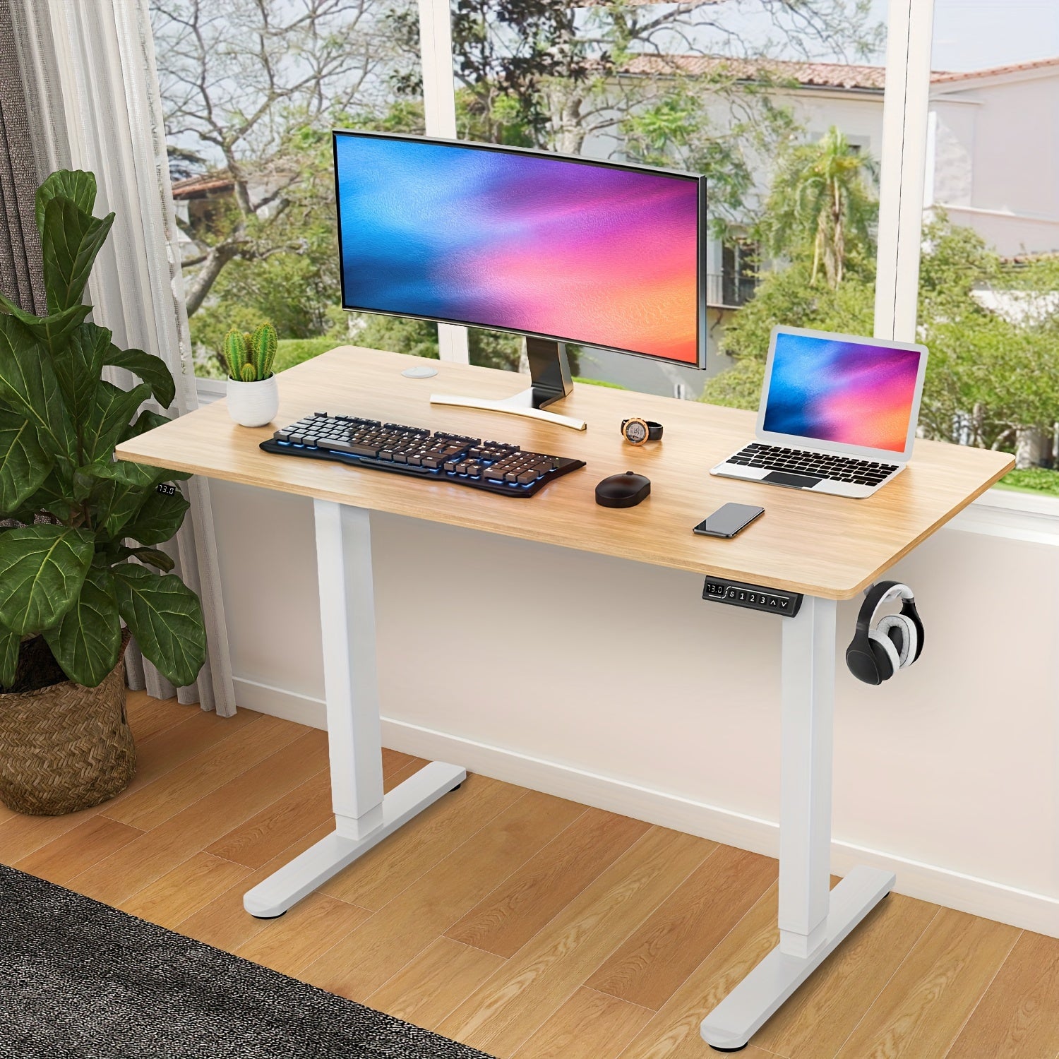 Height Adjustable Electric Standing Desk - 40/48/55/63 Inch Motorized Lift Computer Task Table with Spacious Workspace - Ergonomic Rising Desk for Office and Home with 4 Color Options