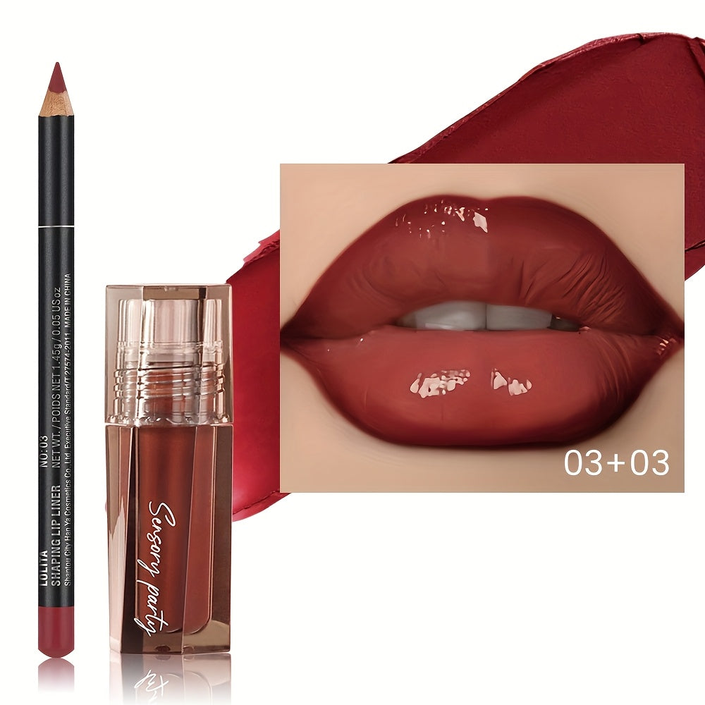 Pudaier Hydrating Lip Gloss & Lip Liner Set - 3D Precision Lip Definition, Dewy Finish for Every Occasion, Long-Lasting Matte Lipstick in Brown, Perfect for All Makeup Styles, Adult Skincare, Everyday Lip Care | Matte Lipstic