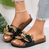 Women'S Slide Cork Sandal Metal Chains Slip Sandal Slip On Open Toe Backless Slippers On Summer Indoor Outdoor Slide Sandals