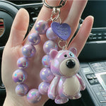 Adorable Iridescent Bear Keychain with "LOVE" Heart Tag - Acrylic Cartoon Charm, Fit for Couples & Bag Decoration, Bear Jewelry