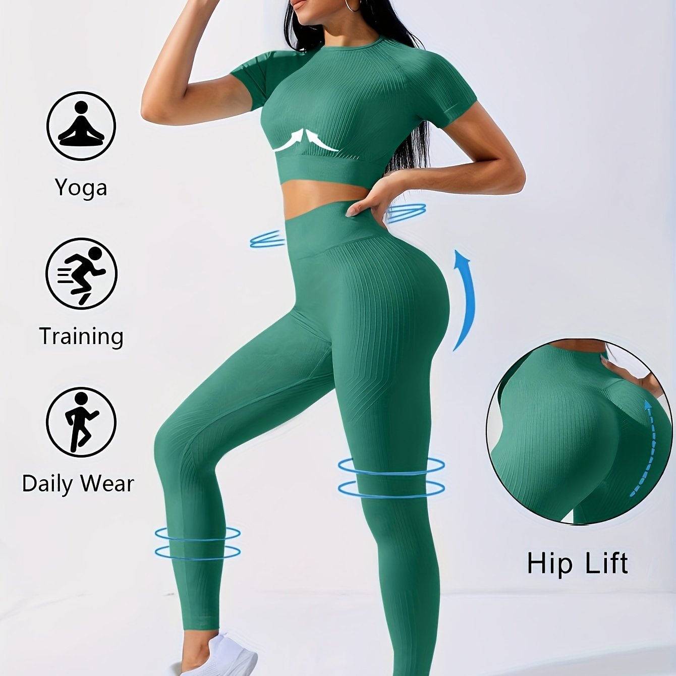 2pcs Sports Set, Short Sleeve Yoga Top & High Waist Running Workout Leggings - Breathable, Moisture-Wicking Fabric - For Women - Perfect for Yoga, Running, Gym & Fitness - Ideal Gift for Active Women