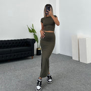 Fashion Casual Mid Length Skirt Two-piece Set