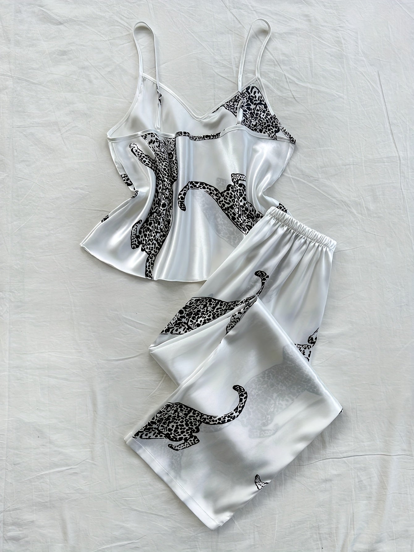 Leopard Print Fashionable Comfort V-Neck Camisole Long Pants Pajama Set 2pcs