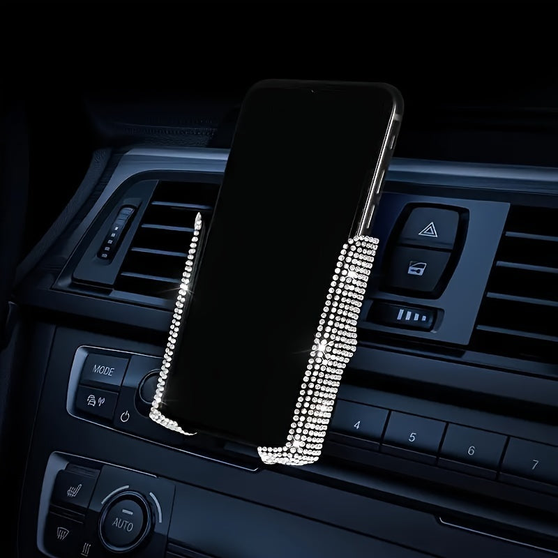 1pc New Car Phone Holder with Artificial Diamond Car-mounted Phone Holder, Cute Dual-function Air Outlet Navigation, Air Outlet Car-mounted Holder