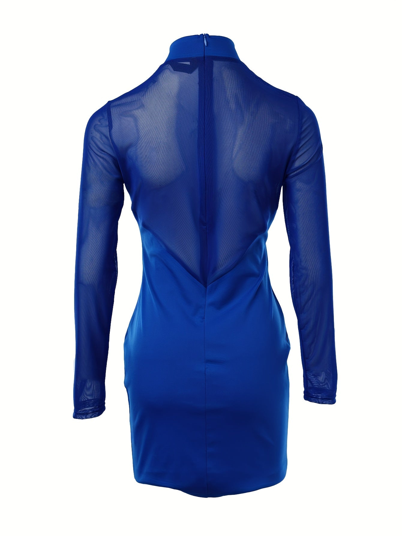 Sultry Bodycon Mesh Dress - Women's Sexy Party Dresses with Long Sleeves, Mock Neck, and Splicing Details - Perfect for Club Nights and Special Occasions